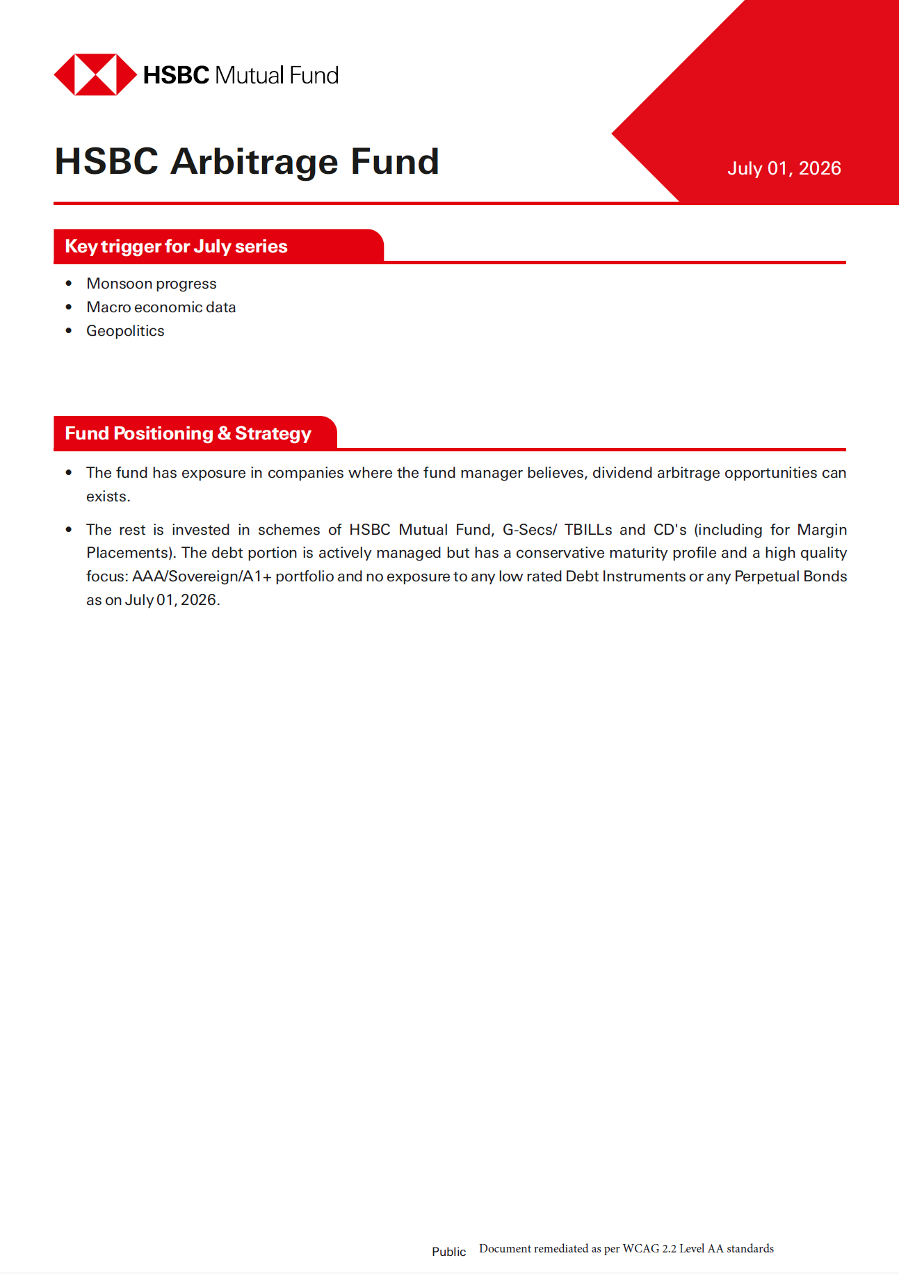 HSBC Arbitrage Fund Note - 1 July 2026