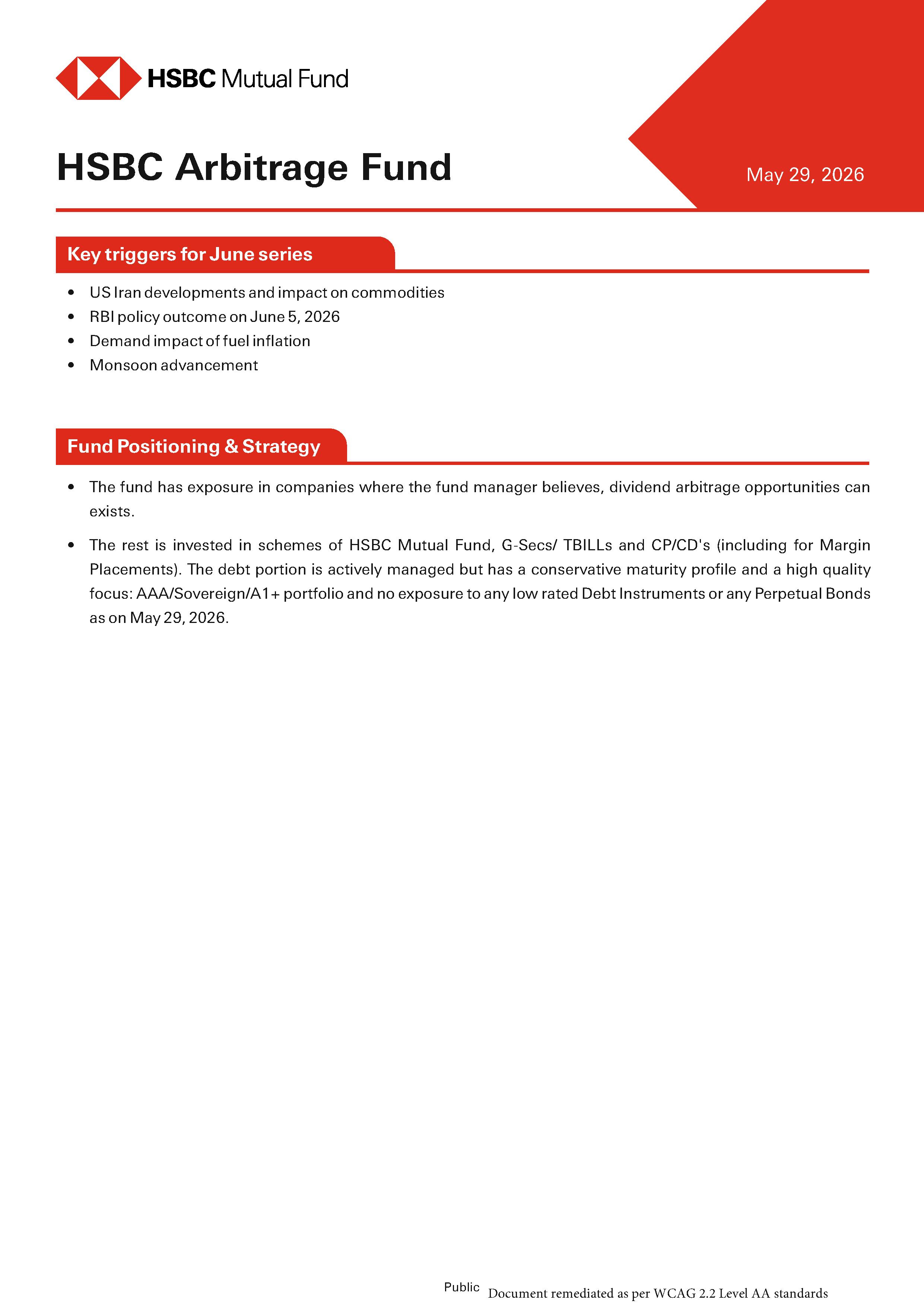 HSBC Arbitrage Fund Note - May 29, 2026