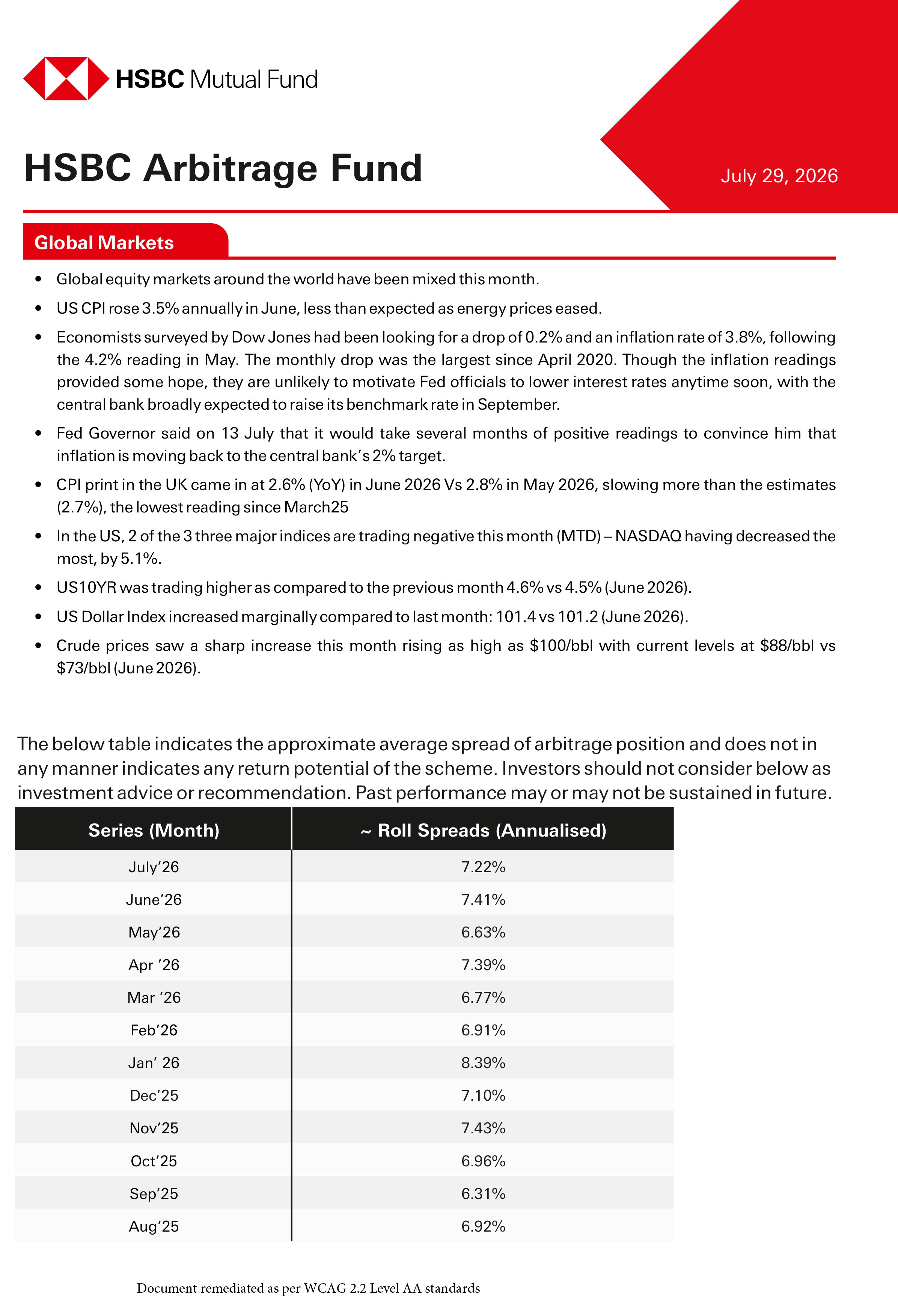 Product Note - HSBC Arbitrage Fund - July 29, 2026