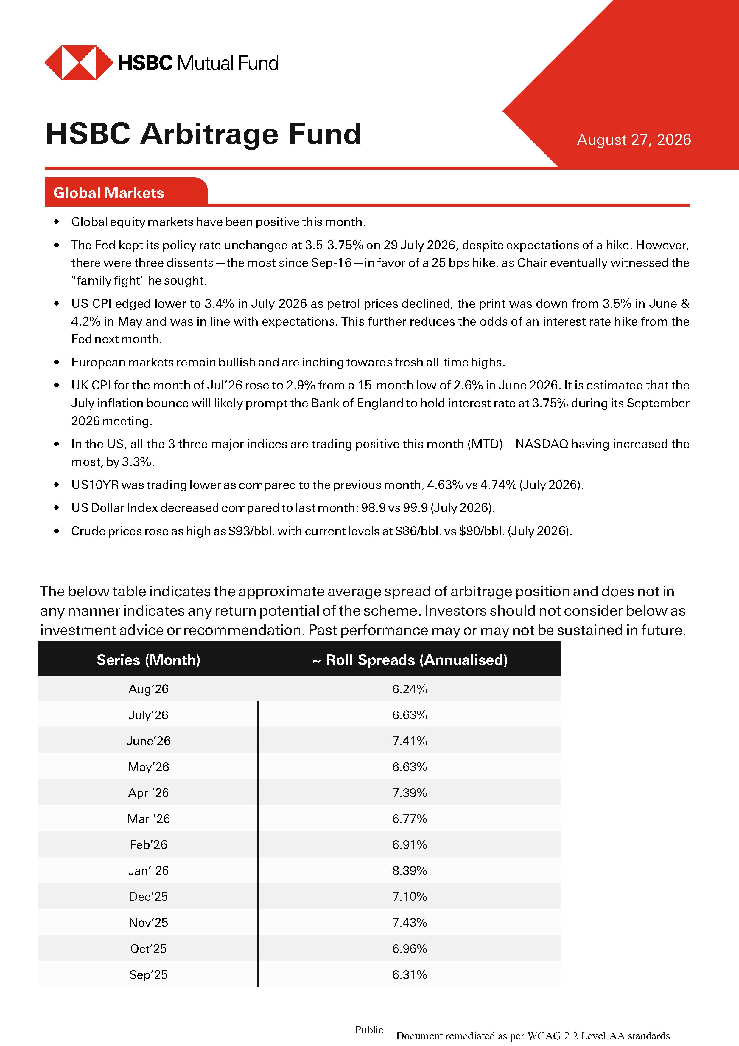 Product Note - HSBC Arbitrage Fund - Aug 27, 2026