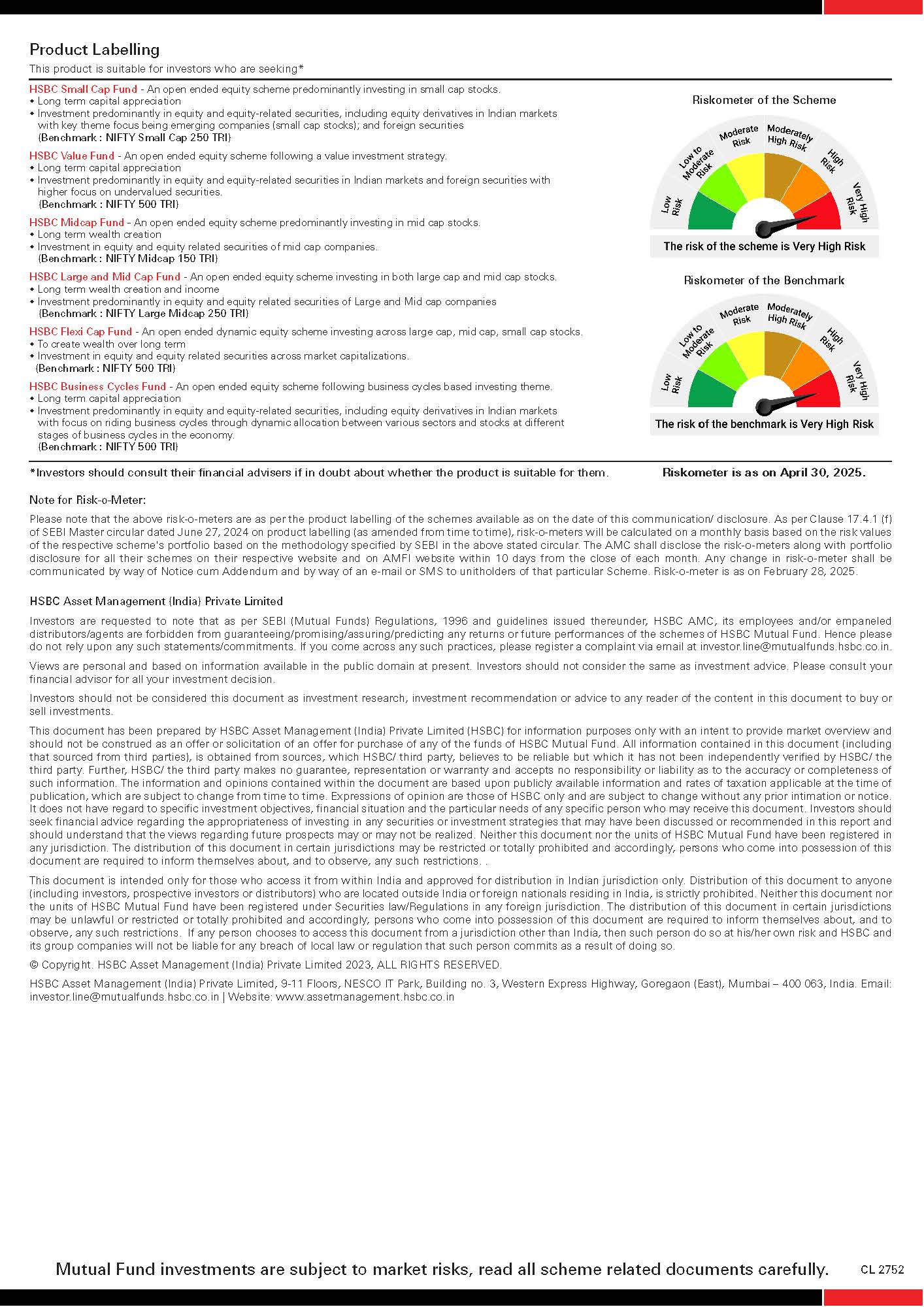 HSBC Equity Funds - SIP and Lumpsum Performance Leaflet - April 2025