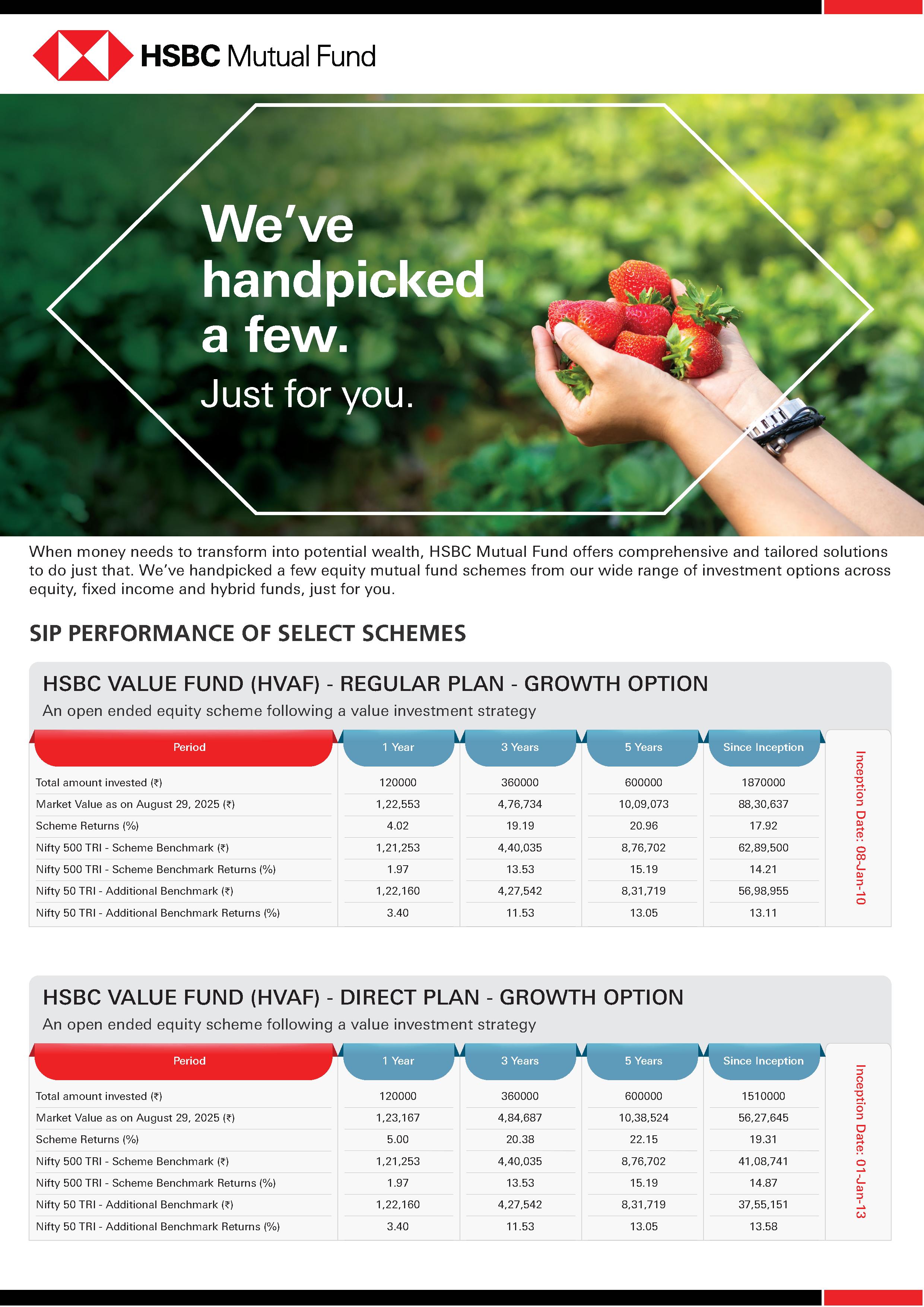 HSBC Equity Funds - SIP & Lumpsum Performance Leaflet - August 2025