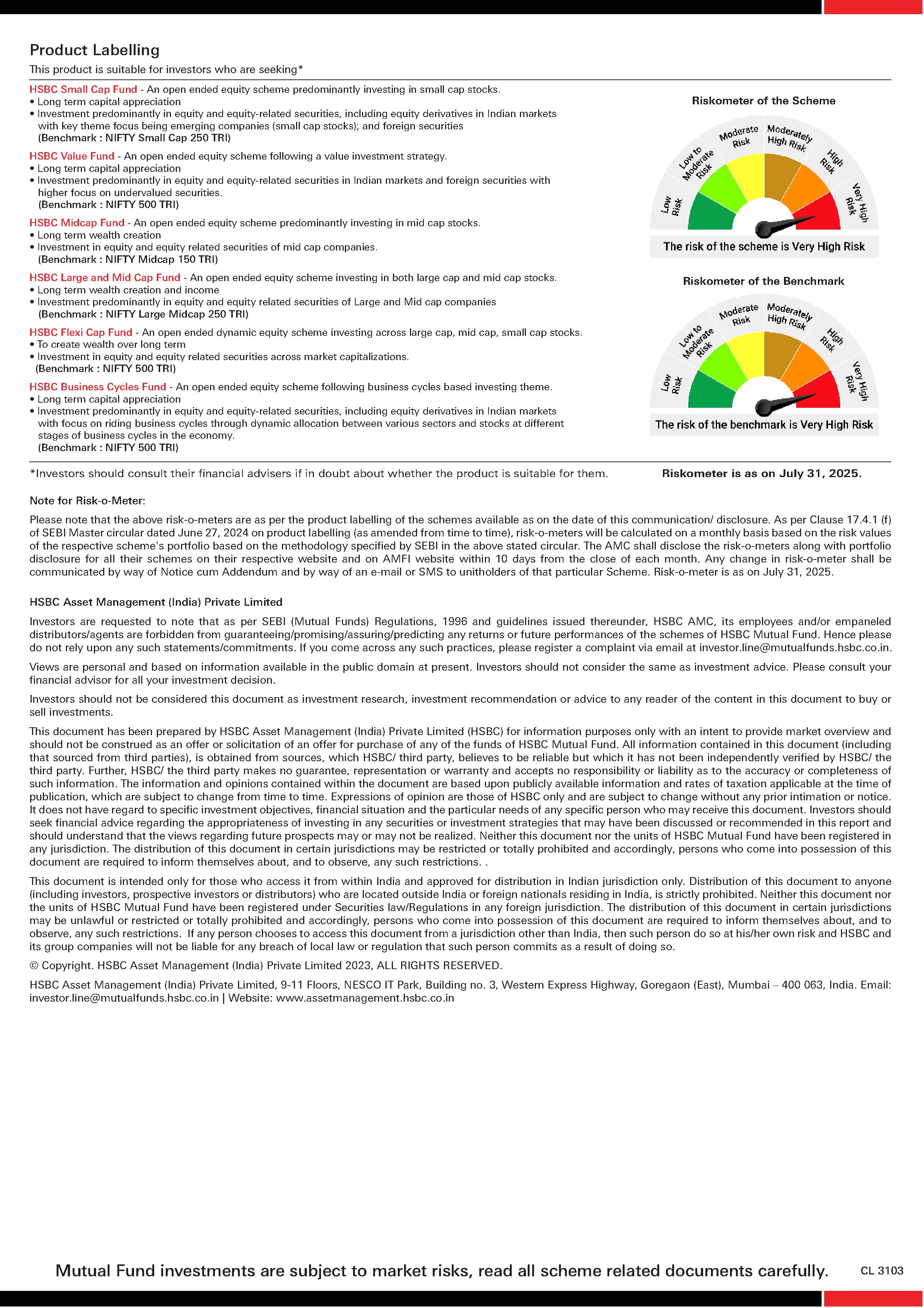 HSBC Equity Funds - SIP & Lumpsum Performance Leaflet - July 2025