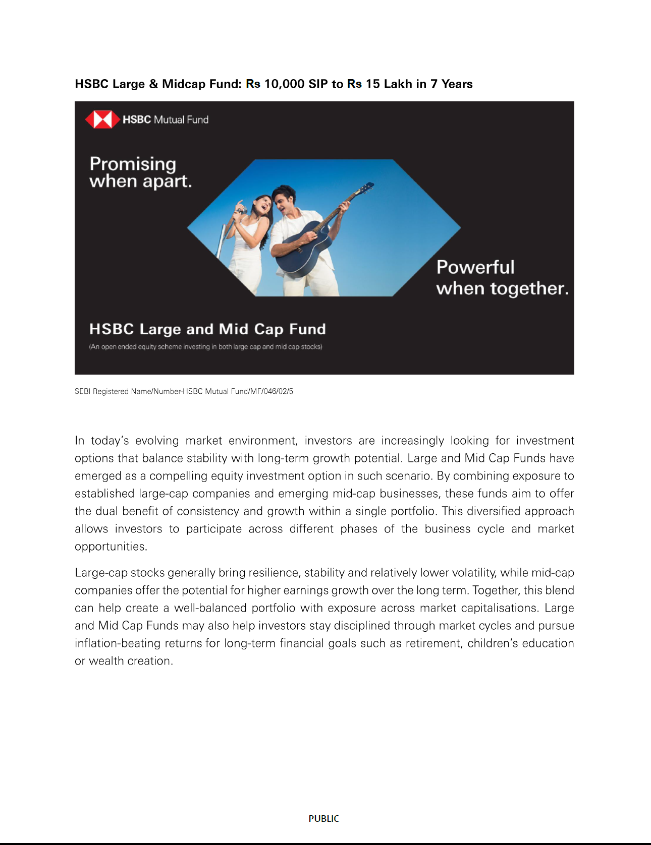 HSBC Large & Midcap Fund - Rs 10,000 SIP to Rs 15 Lakhs in 7 Years - May 22, 2026