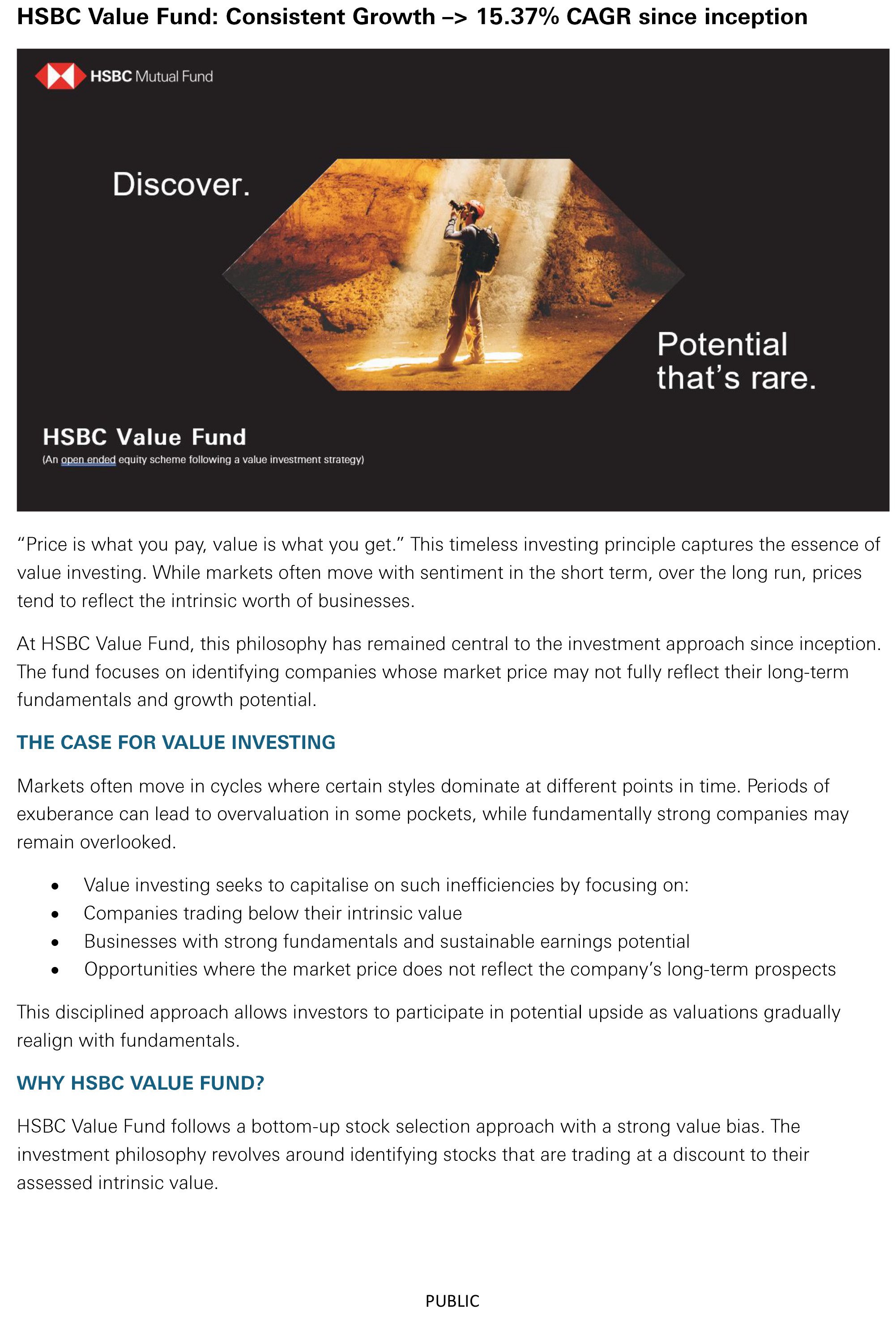 HSBC Value Fund - Consistent Growth 15.37 per cent CAGR since inception