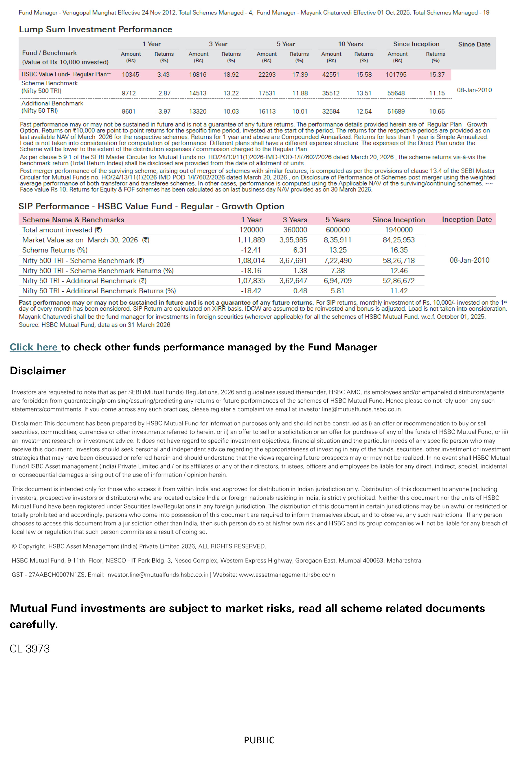 HSBC Value Fund - Consistent Growth 15.37 per cent CAGR since inception