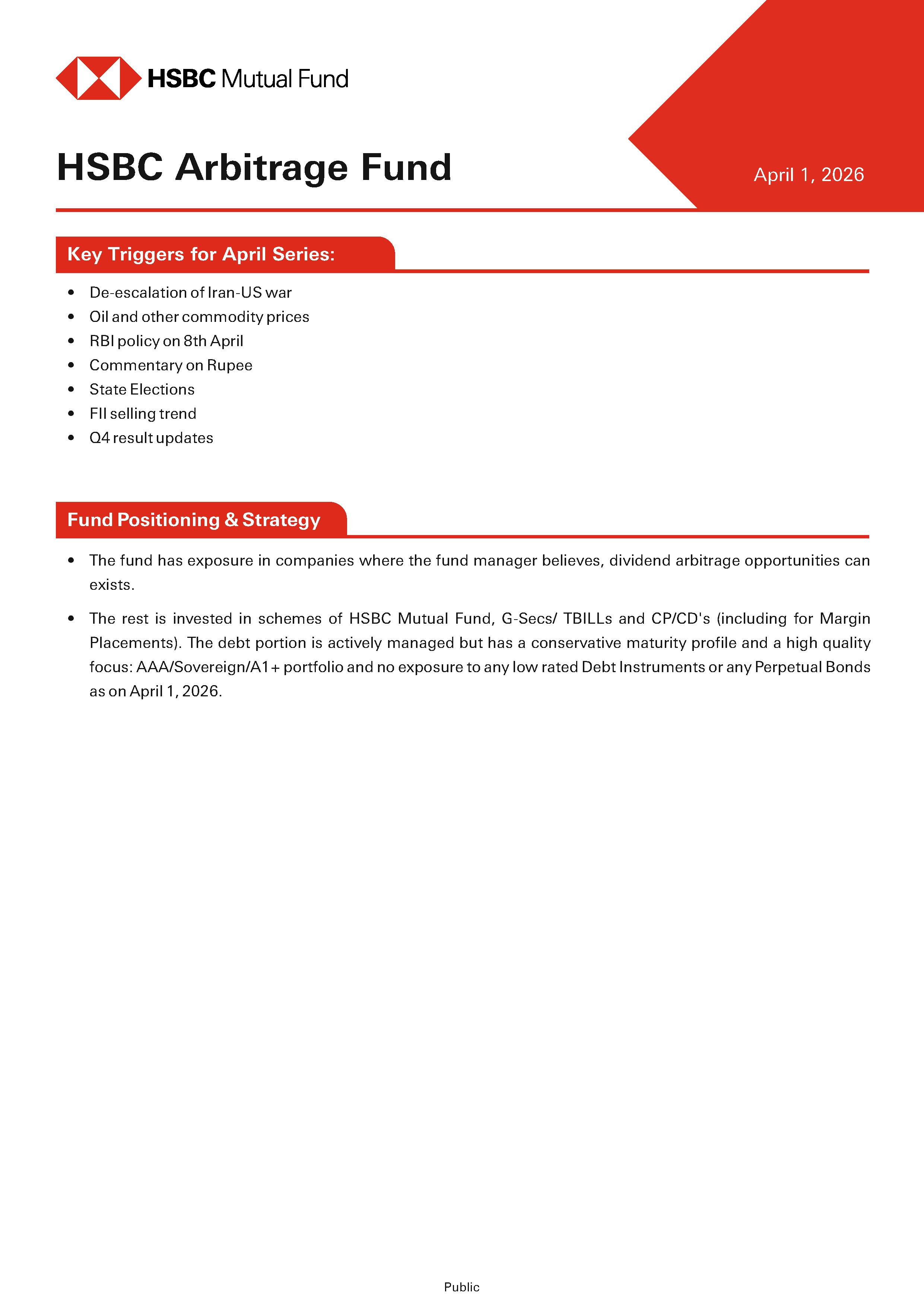 Product Note - HSBC Arbitrage Fund - April 1, 2026