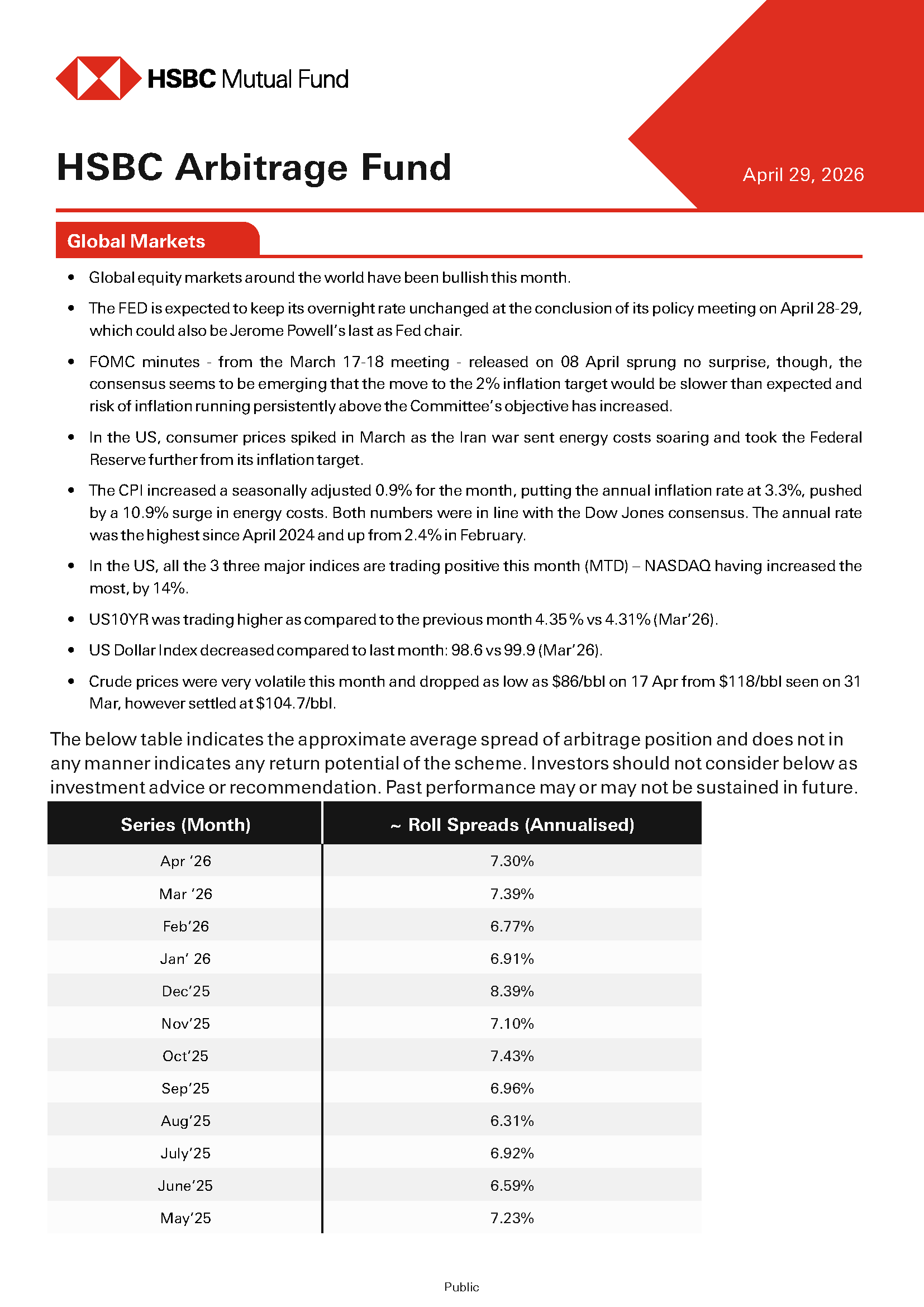 Product Note - HSBC Arbitrage Fund - April 29, 2026