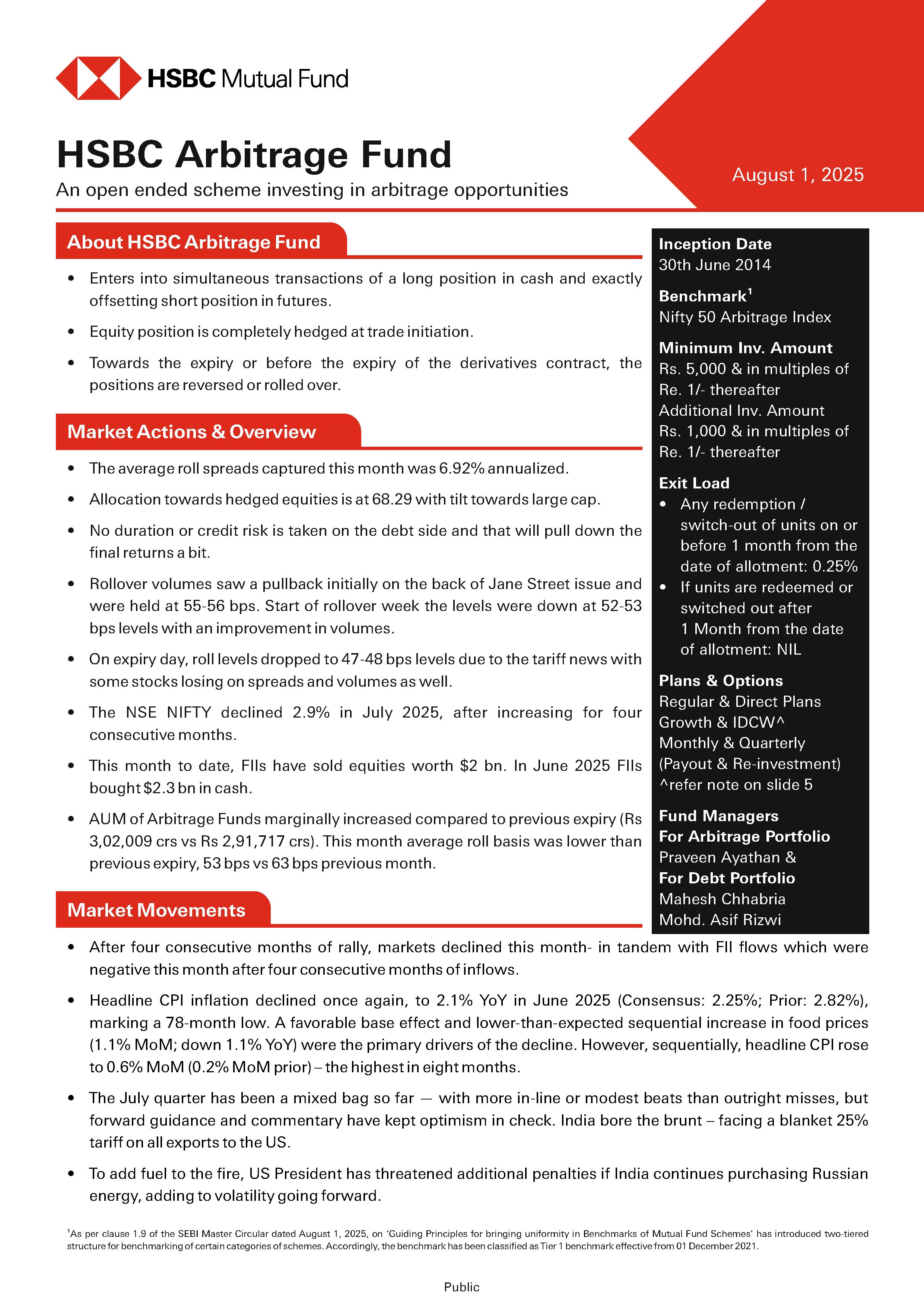 Product Note - HSBC Arbitrage Fund - June 27, 2025