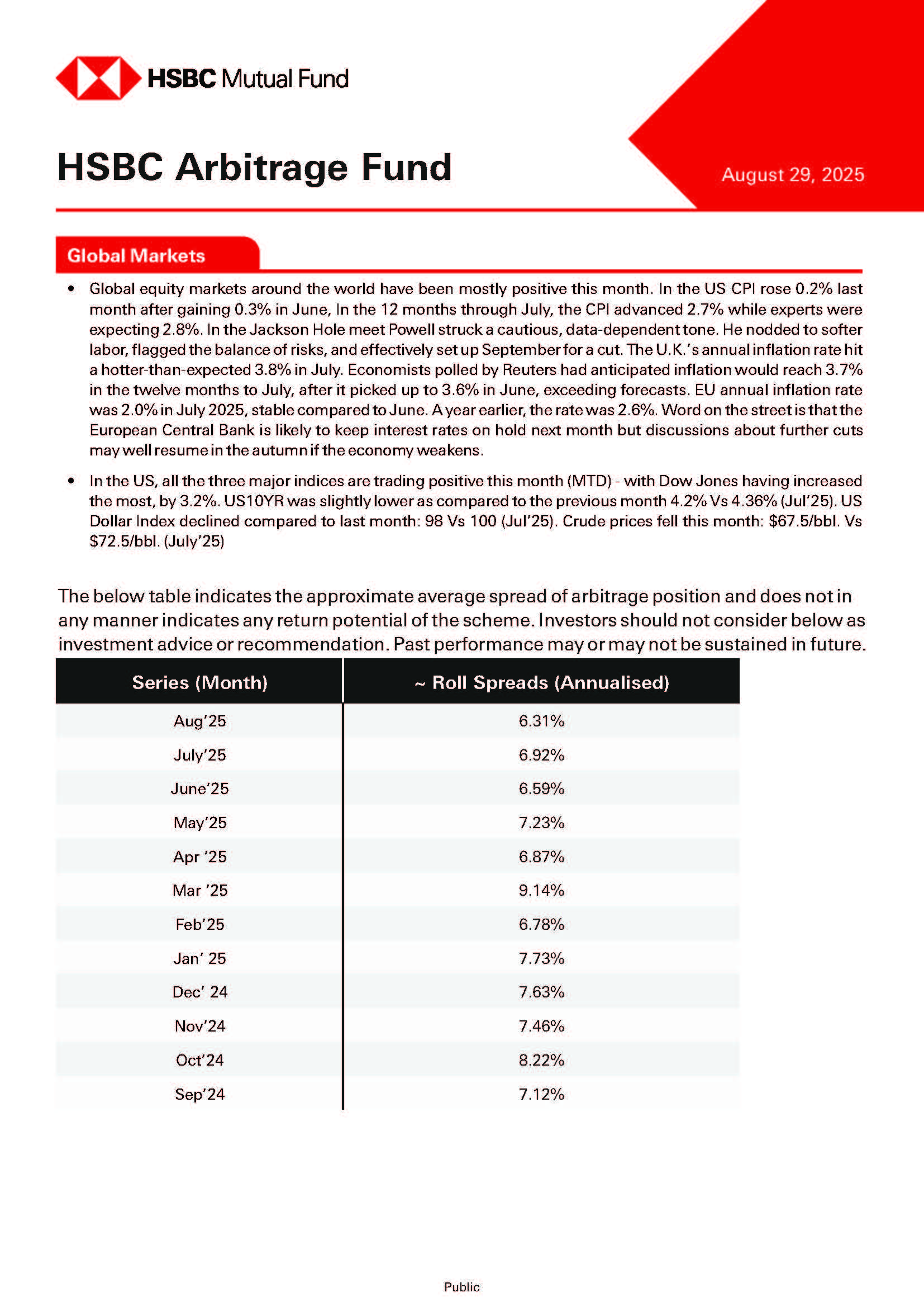 Product Note - HSBC Arbitrage Fund - August 29, 2025
