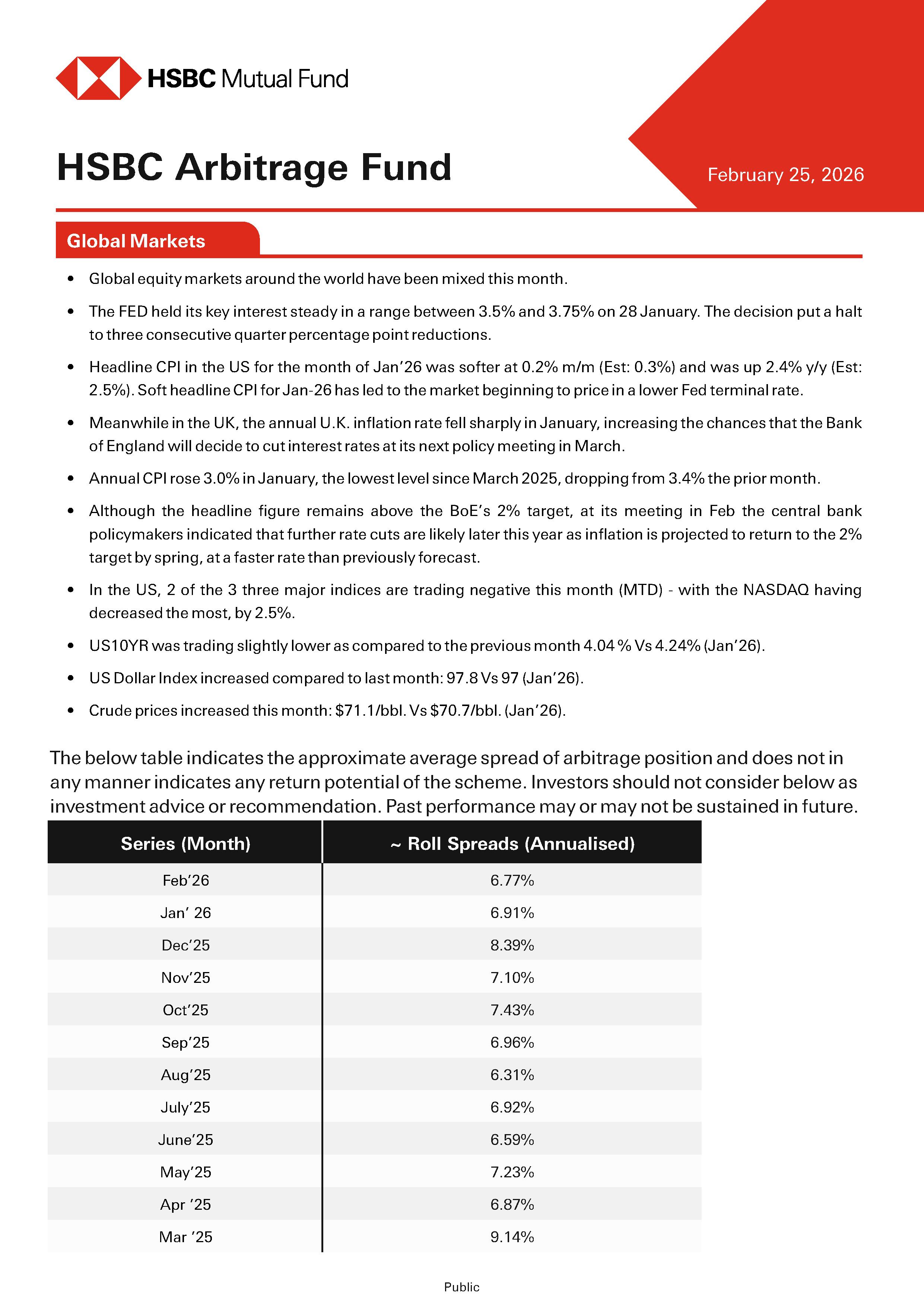 Product Note - HSBC Arbitrage Fund - February 25, 2026