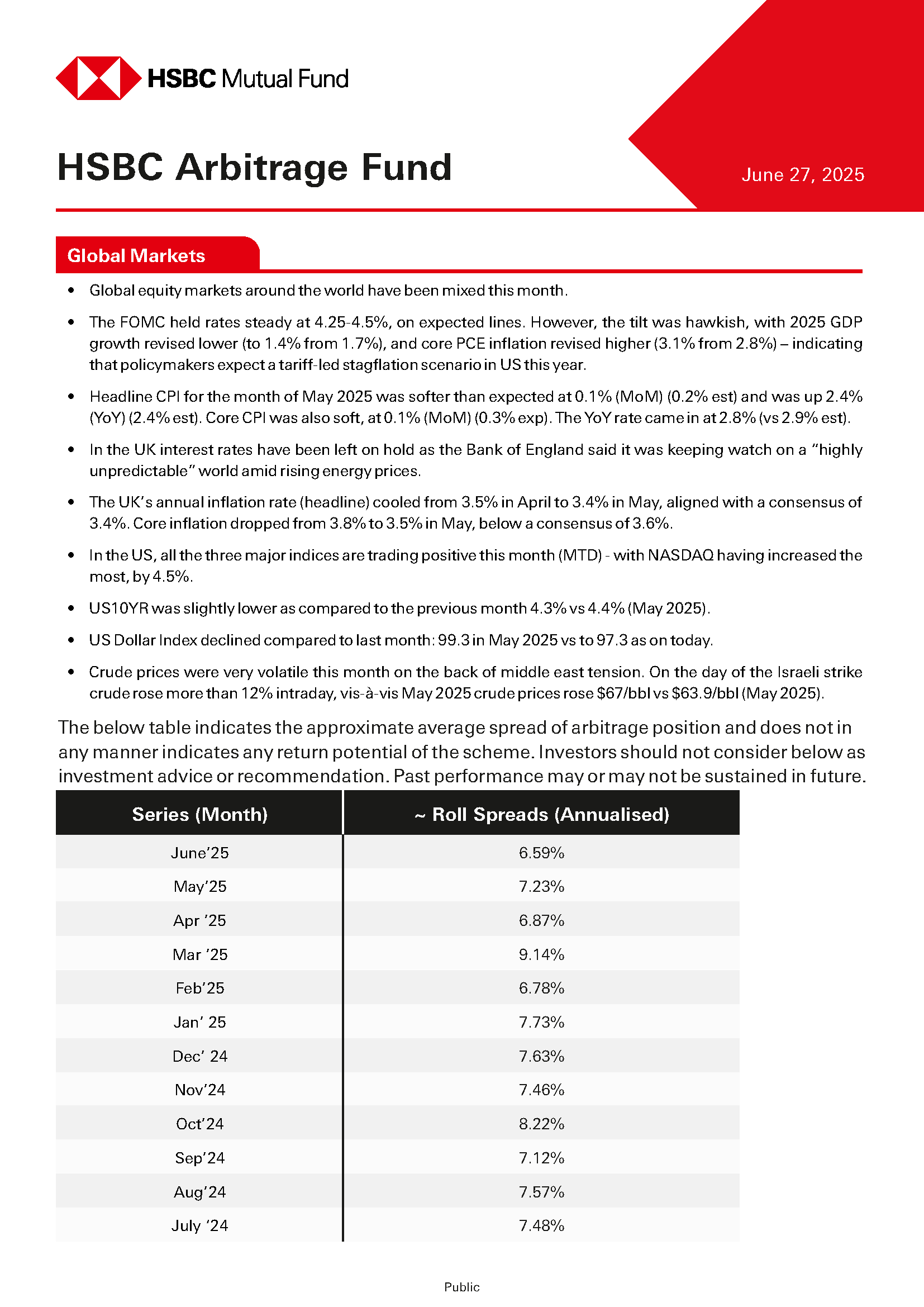 Product Note - HSBC Arbitrage Fund - June 27, 2025