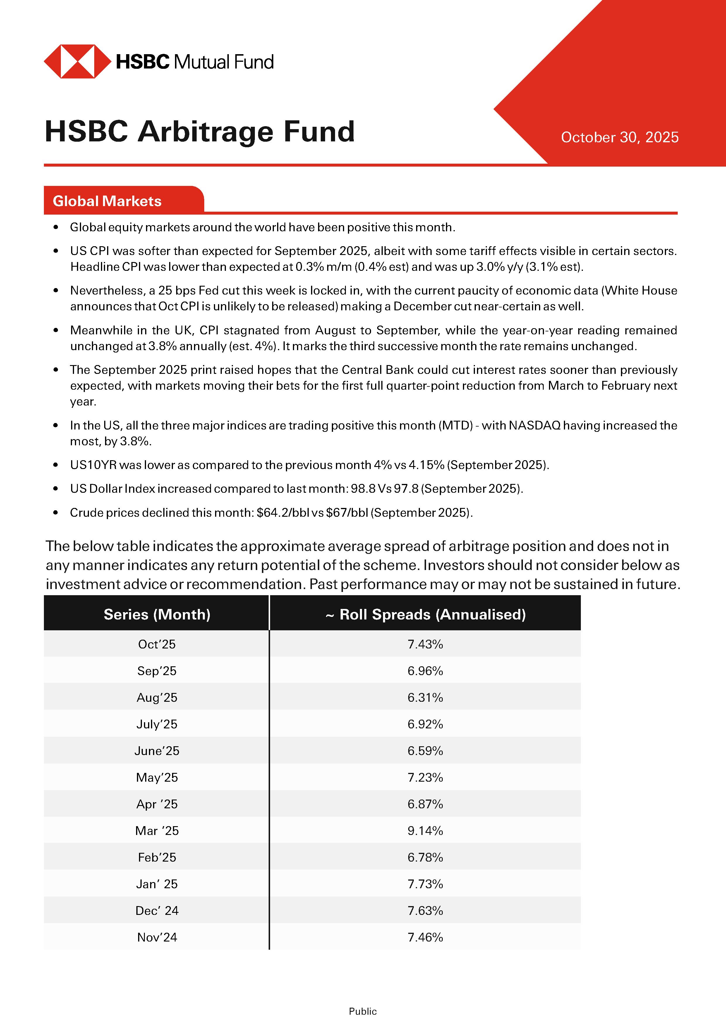 Product Note - HSBC Arbitrage Fund - October 30, 2025