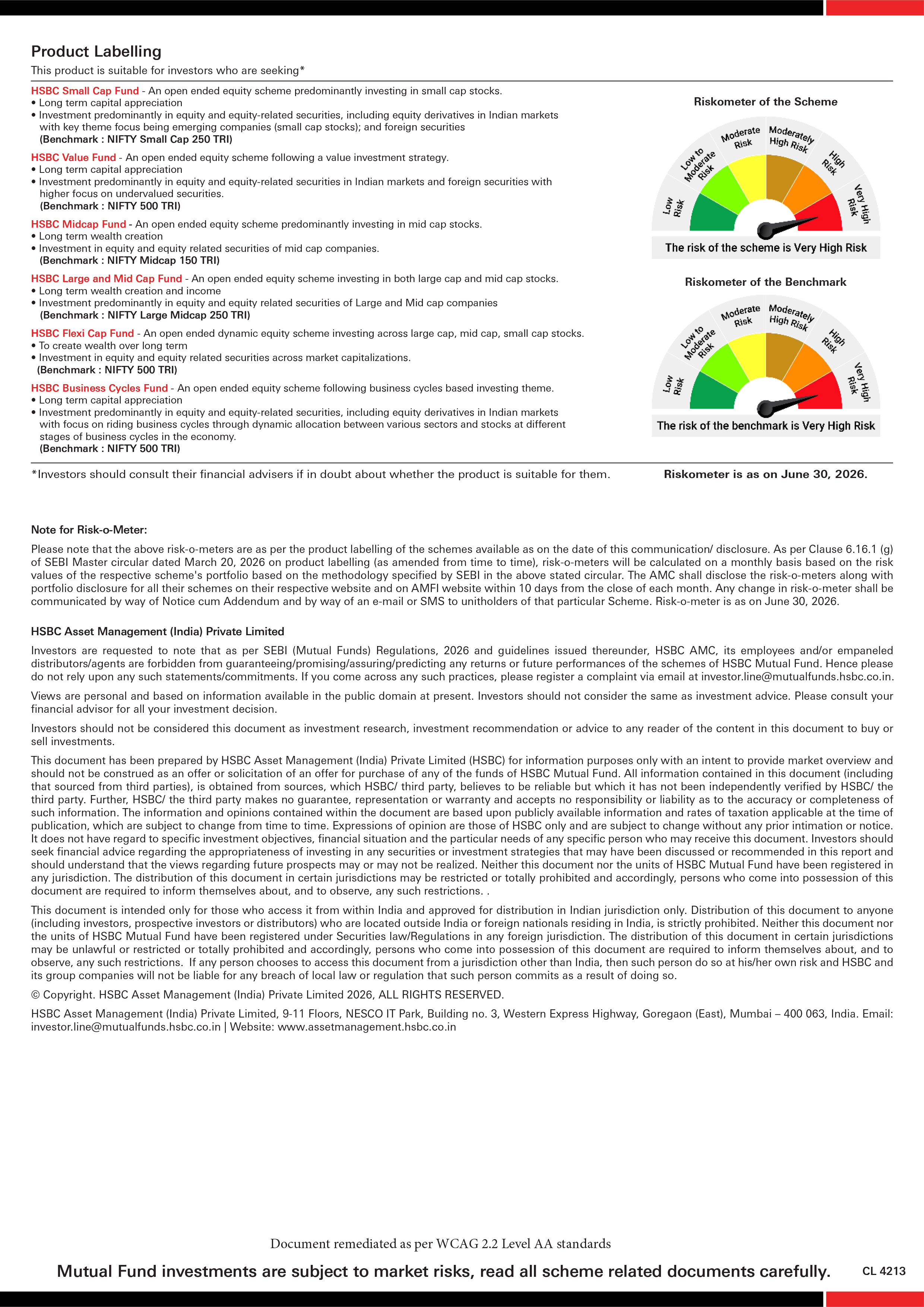 SIP & Lumpsum Performance Leaflet - HSBC Equity Funds (Regular & Direct) - July 15, 2026