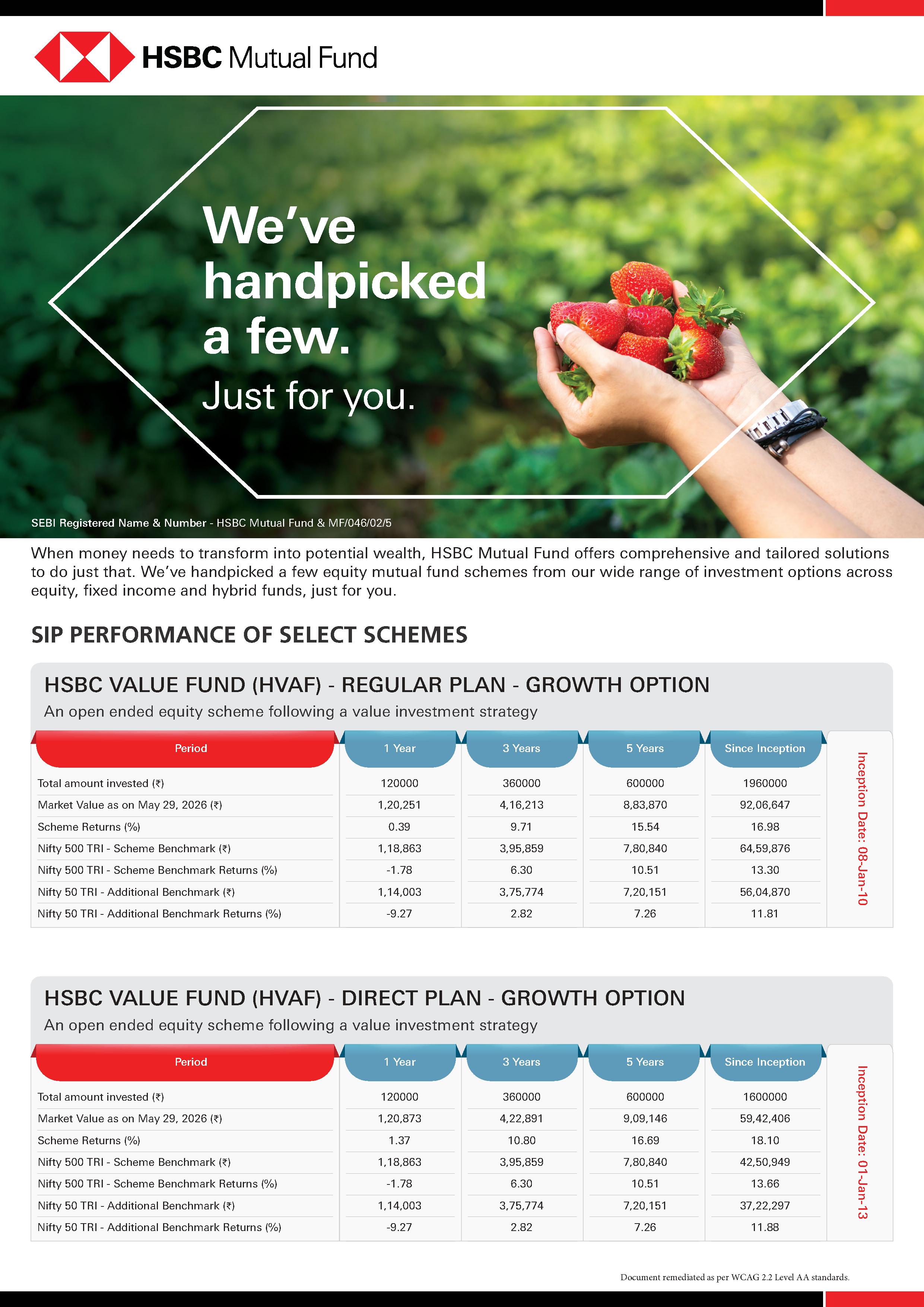 SIP & Lumpsum Performance Leaflet - HSBC Equity Funds (Regular & Direct) - June 11, 2026