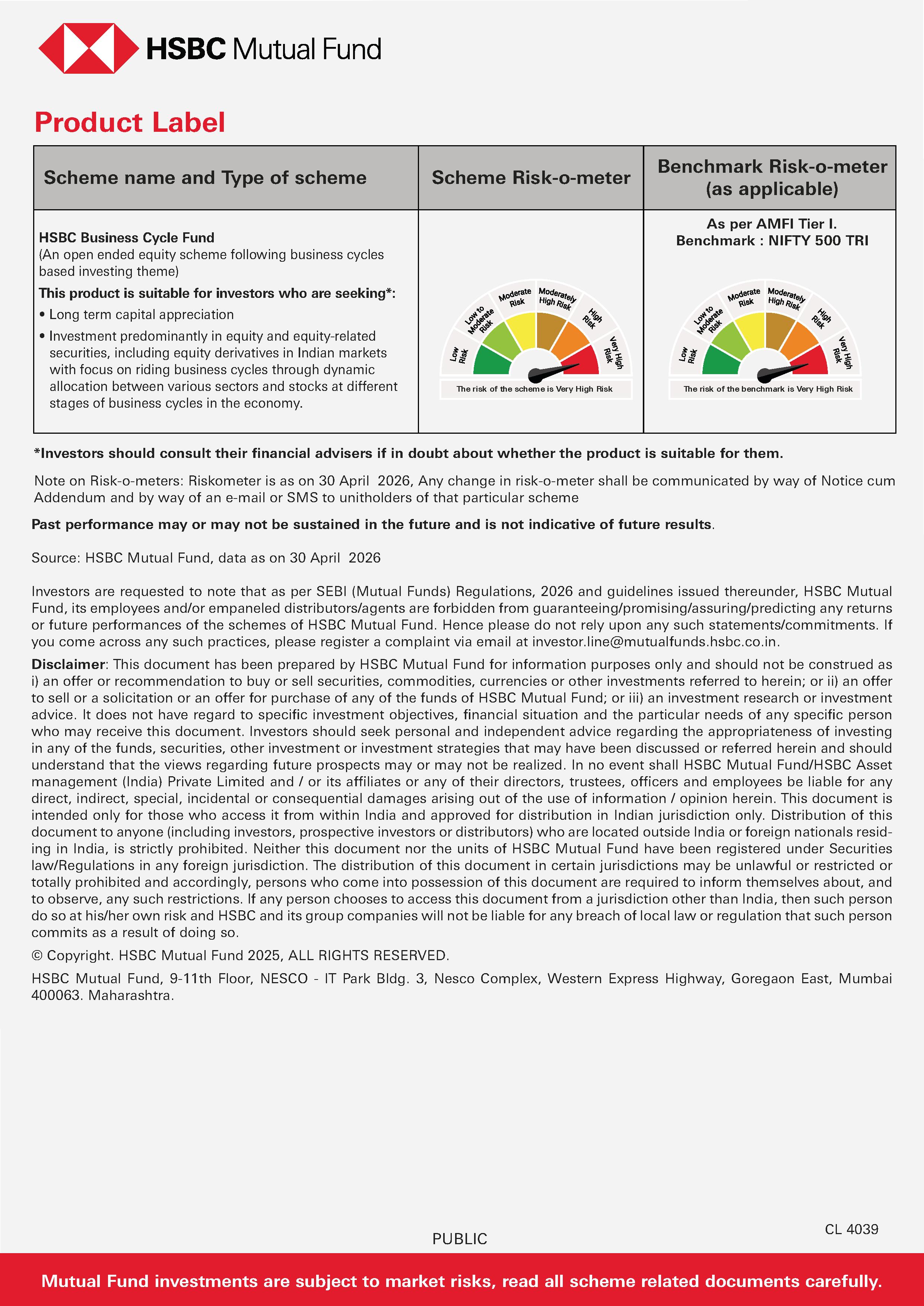 SIP & SIP Top Up Performance Leaflet - HSBC Business Cycle Fund - May 13, 2026