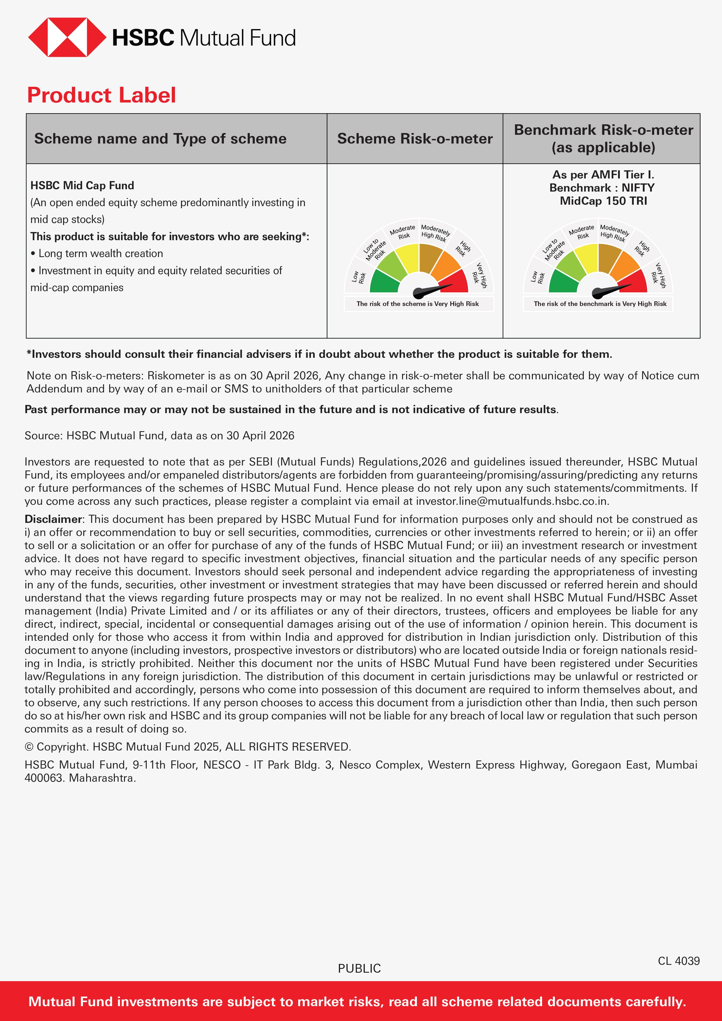 SIP & SIP Top Up Performance Leaflet - HSBC Mid Cap Fund - May 13, 2026