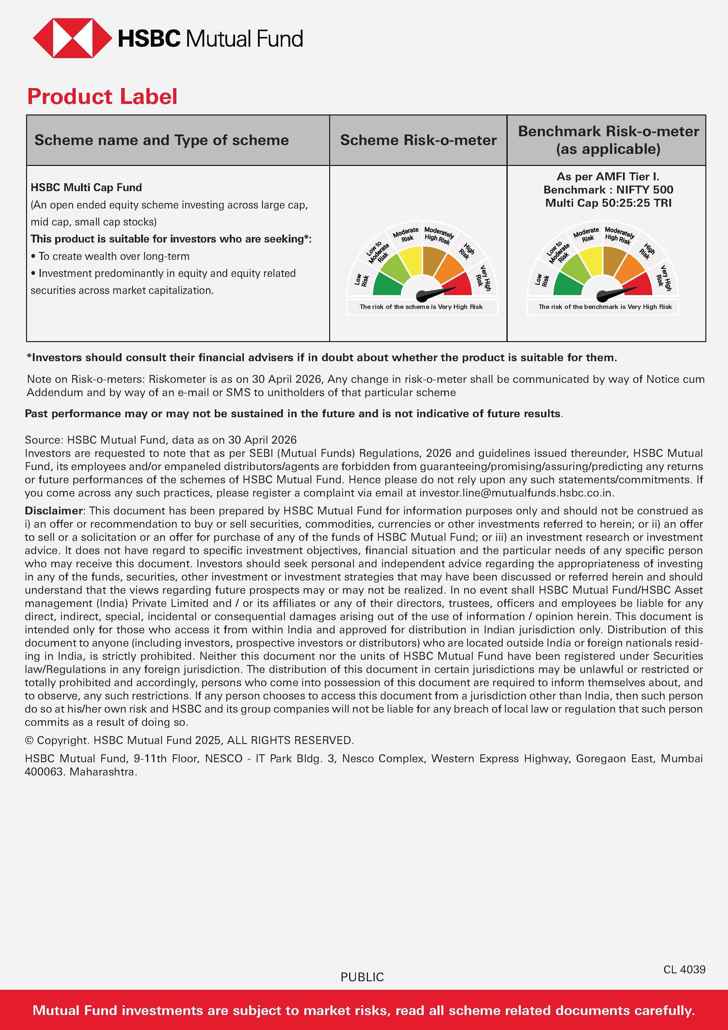 SIP & SIP Top Up Performance Leaflet - HSBC Multi Cap Fund - May 13, 2026