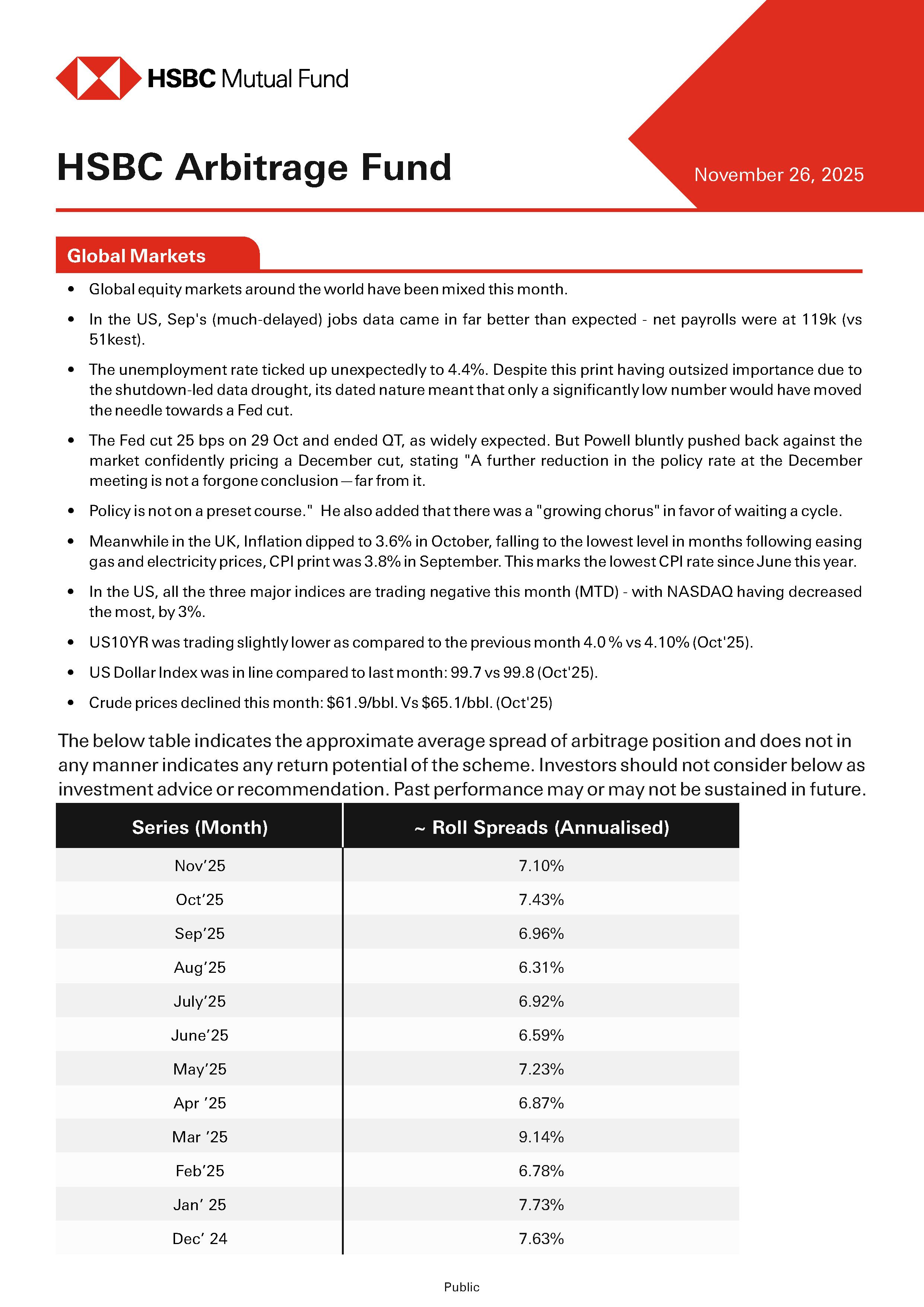 Product Note - HSBC Arbitrage Fund - November 26, 2025